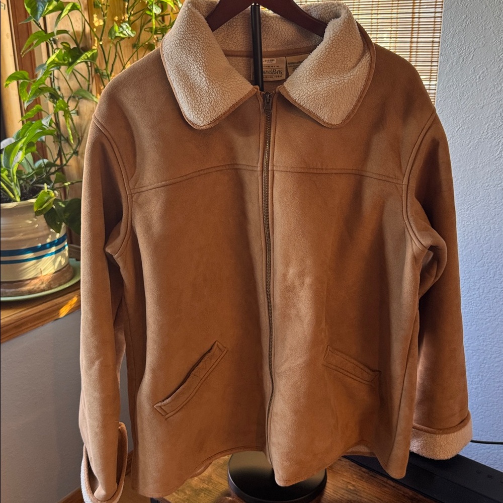 XL St. John's Bay Barn Suede Coat Jacket  Faux Fur Sherpa Teddy Lined cozy fall